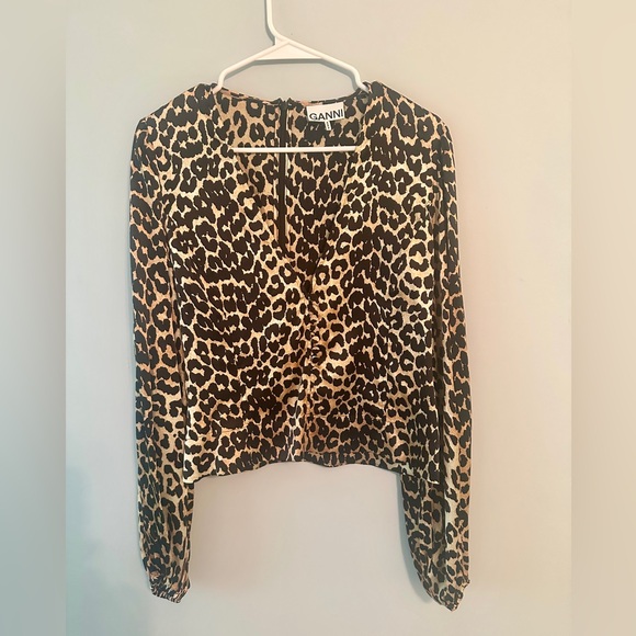 GANNI Silk - Blend Animal Print Button Blouse - Size 40 (US 10) - Picture 2 of 14